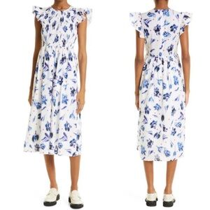 Baum Und Pferdgarten Dress Admore Smocked Blue Floral Midi Sundress Size 38 US 8